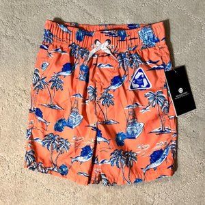 NWT! OCEAN +COAST Boys Size 5 Tropical Print Swim Trunks -Orange/Blue